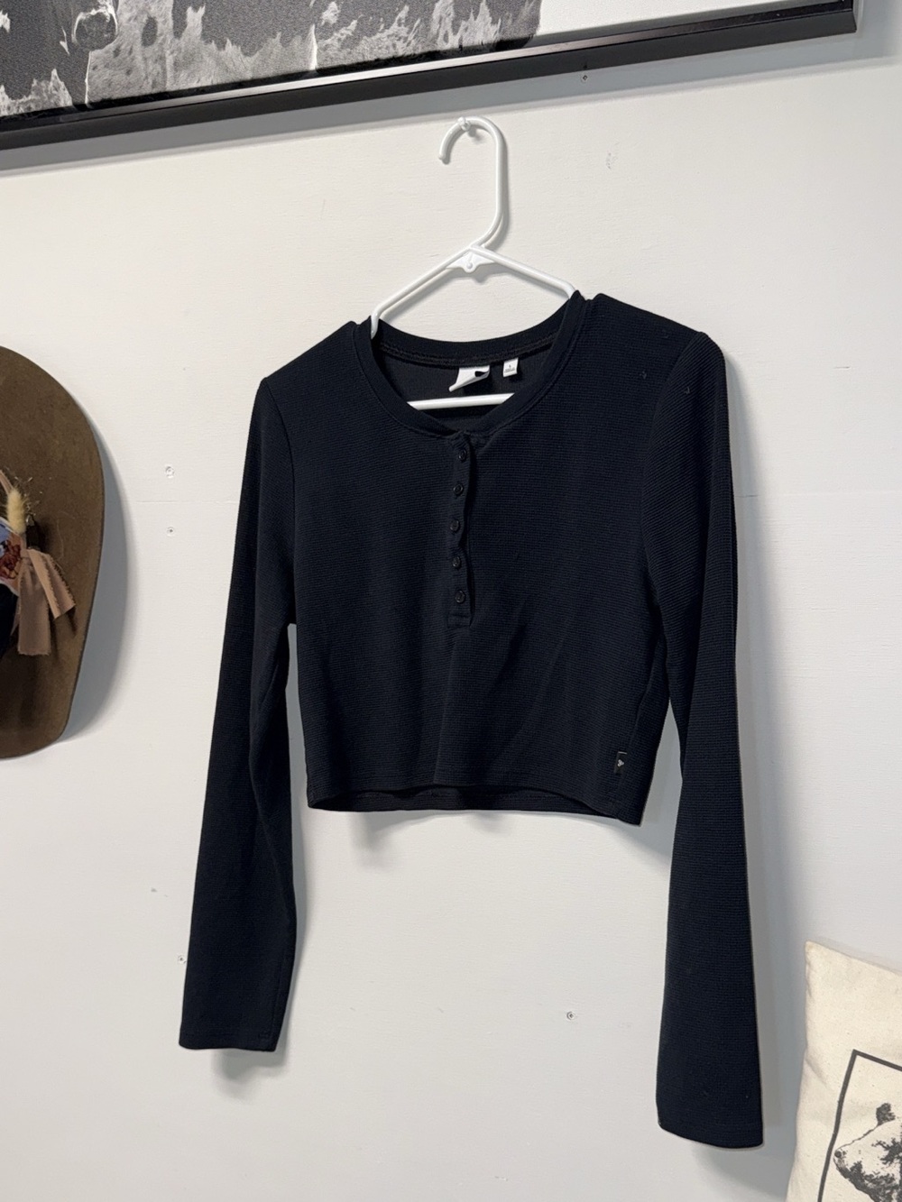 TNA Black Long-Sleeve Henley Crop Top
